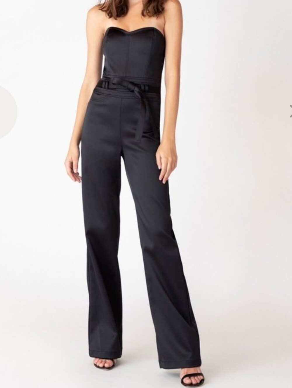 J Brand Black Satin Strapless Jumpsuit Size Large